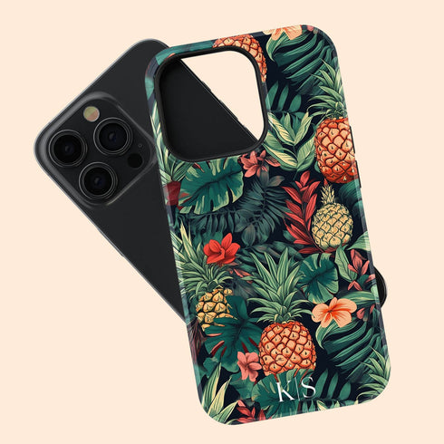 Custom Initials Tropical Pineapples & Flowers iPhone Case